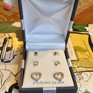 New in Box JCPenney Sterling Silver and Gold Heart Earrings Set